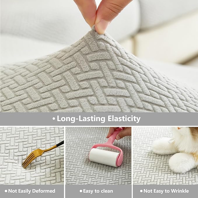 Couch Cushion Covers for Sofa Couch Covers Wear-Resistant Universal Sofa Cover Washable Stretch for Sectional Slipcovers (Texture-Light Gray,Back Cover L)