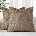 decorUhome Throw Pillow Covers 18x18 Inch Set of 2, Soft Plush Faux Wool Light Brown Solid Couch Pillow Covers, Accent Farmhouse Neutral Square Pillow Cases for Sofa Bed Living Room