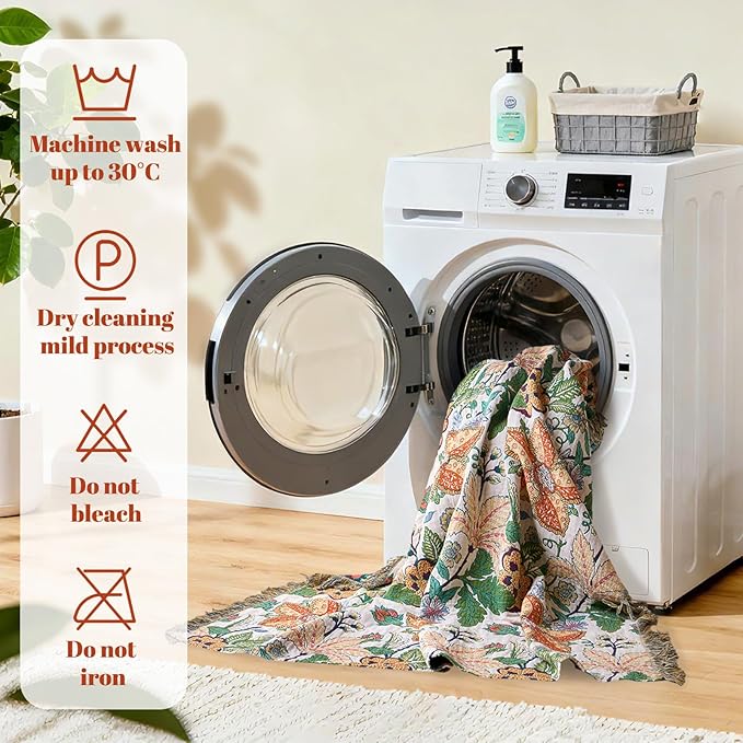 MSGKV Boho Throw Blanket for Couch Chair 100% Cotton Embroidery Floral Blanket 50"x60" Sofa Blankets for All Seasons Lightweight Farmhouse Muslin Spring Breathable Bed Blankets Home Decor