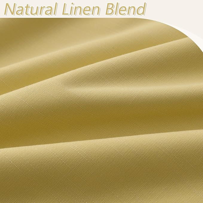 Guken Yellow 100% Blackout Linen Curtains 120 Inch Length 2 Panels Set for Living Room Bedroom Back Tab/Rod Pocket Thermal Insulated Black Out Drapes Room Darkening Window Curtains 52x120