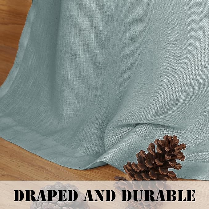 H.VERSAILTEX Living Room Linen Curtains - Semi Sheer, Nickel Grommet, Energy Saving, Light Filtering Window Treatments - Cloud Blue, 2 Panels, 52 x 72 Inch