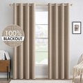 MIULEE 100% Blackout Linen Textured Curtains for Bedroom Solid Thermal Insulated Copper Brown Grommet Room Darkening Curtains & Drapes Luxury Decor for Living Room Nursery 52 x 90 Inch (2 Panels)