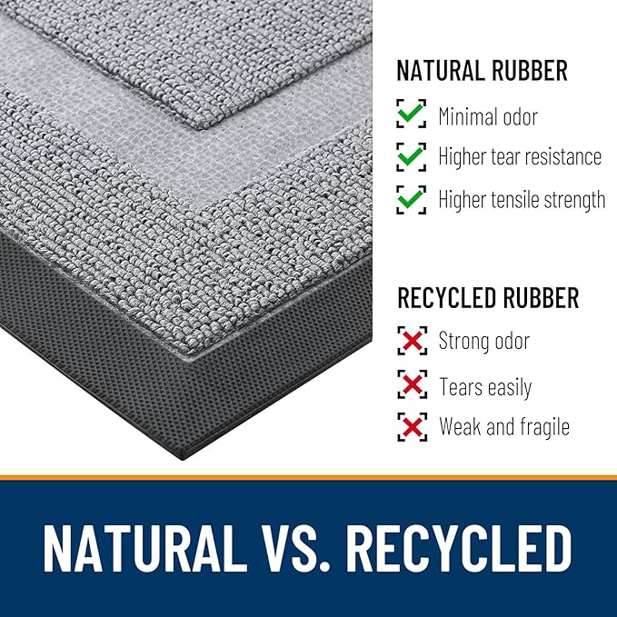 OLANLY Front Door Mat Indoor Outdoor Entrance, Waterproof All-Season, All-Weather Doormat, Sturdy Natural Rubber, Low Profile, Easy Clean Patio Porch Entryway Mat, 47x23, Silver Gray