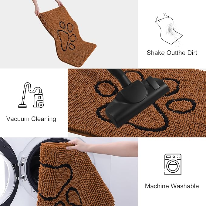 Smiry Dog Door Mat for Muddy Paws, Absorbent Dirt Trapper Non Slip Quick Dry Washable Chenille Mat for Mud Dogs, Entry Rug for Indoor and Outdoor (36x24 Inches, Ochre and Black)
