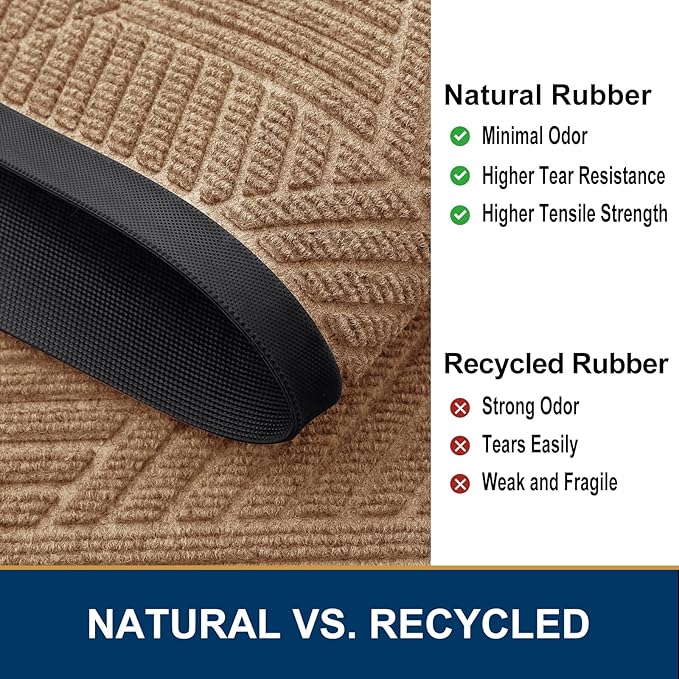 Smiry Front Door Mat Outside Entrance, Heavy Duty Sturdy Natural Rubber Doormat, Trap Dirt and Moisture, Easy Clean Low Profile Mats for Indoor Outdoor Entry, Irregular Triangle (59x40, Coffee)
