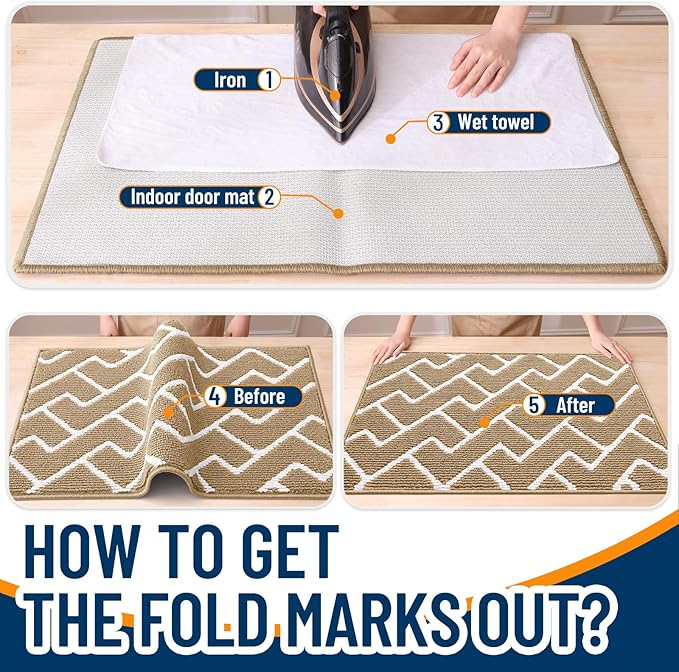 OLANLY Front Door Mat, Non-Slip Rubber Backing, Dirt Resistant and Absorbent, Washable, Easy to Clean Low-Profile Indoor Doormat for Back Door, Entryway, Inside Entrance, 36x24, Beige