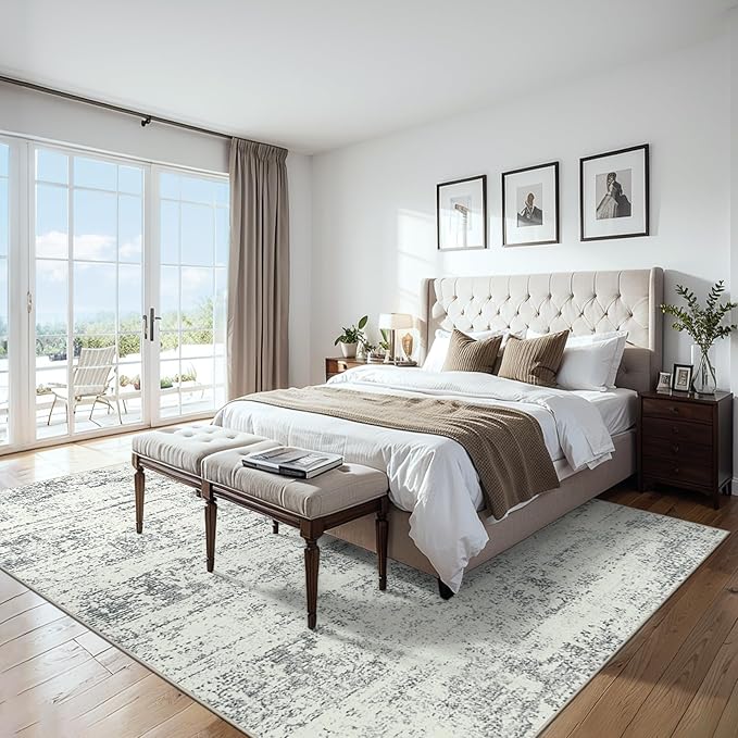 Area Rugs Living Room Rug - 5x7 Washable Modern Abstract Soft Neutral Non-Slip Carpet Large Indoor Floor Stain Resistant Thin Carpets for Bedroom Dining Room Farmhouse Nursery Home Office Grey