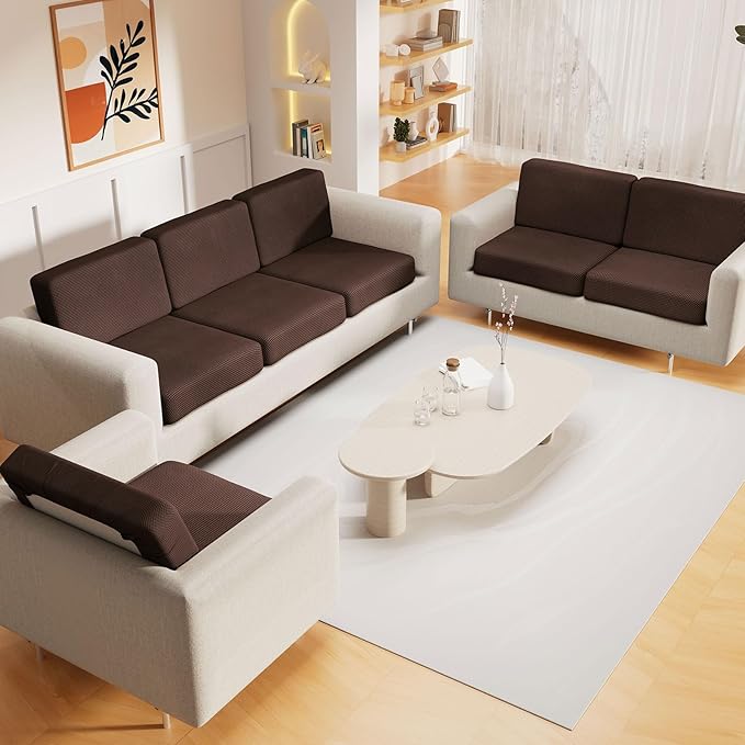 hyha Waterproof Couch Cushion Covers for Pets, Non Slip Sofa Seat Cover for Dogs Washable, Soft Thick Stretch Jacquard Fabric, Sofa Slipcovers with Elastic Bottom (1 Chaise+3 Seater, Brown)