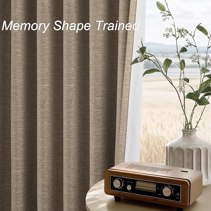 Topfinel 92 Inches Long Tweed Custom Black Out Drapery Panels, Rustic Country Faux Acoustic Textured Opaque Pleated Window Coverings, Kids Cream Boho Heat Blocking Tab Top Curtains for Bay Window