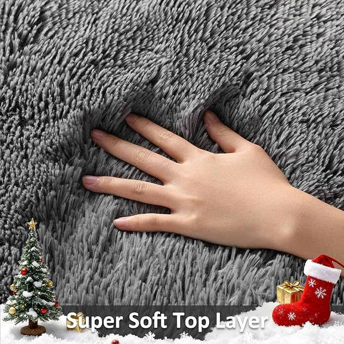 Ophanie 7x9 Area Rugs, Upgrade Non-Slip Fluffy Soft Rugs for Living Room, Large Shag Grey Fuzzy Plush Rug, Gray Shaggy Big Carpets for Bedroom, Kids Boys Girls Dorm Nursery Home Decor Aesthetic