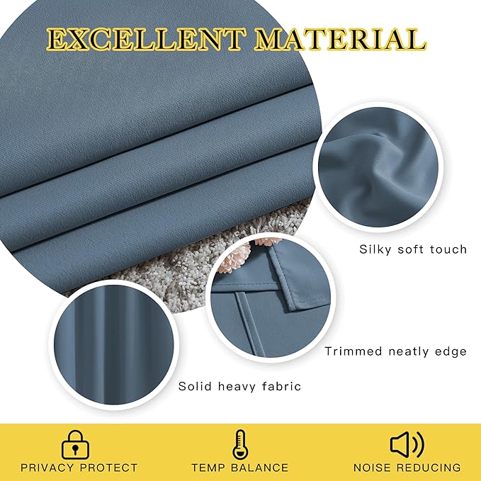 NICETOWN Smoky Blue Blackout Curtains for Bedroom - Triple Weave Grommet Top Thermal Insulated Window Treatment Light Blocking Drapes for Cafe/Home Office, W46 x L54, Set of 2