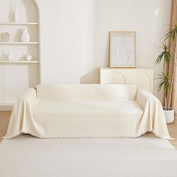 MYSKY HOME Sofa Covers Couch Cover Chenille Sofa Cover Sectional Couch Covers for 2 Cushion Couch Sofa Living Room Futon L Shaped Sofa Slipcovers for Dogs and Pets, Beige, 71"x 134"