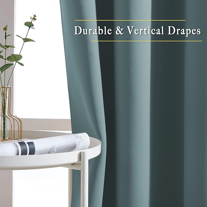 NICETOWN Blackout Greyish Blue Curtains for Sliding Glass Door 2 Panels - Thermal Insulated Grommet Room Darkening Window Drapes Sound Reducing Room Dividers for Living Room (2 Panels, W66 x L84)
