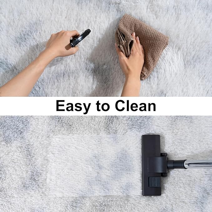Ultra Soft Runner Rugs for Bedroom Hallways with Upgraded Non-Slip Rubber Backing & Thick Memory Sponge, 2x8 Feet Fluffy Shag Throw Area Rug for Bedside Dorm Tie-dye Light Grey