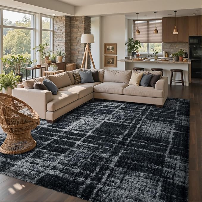 8x10 Ft Extra Large Shag Rugs for Living Room, Tie Dyed Ultra Soft Fluffy Furry Area Rugs for Bedroom Indoor Floor, Aesthetic Carpet for Kids Home Decor (Grey)