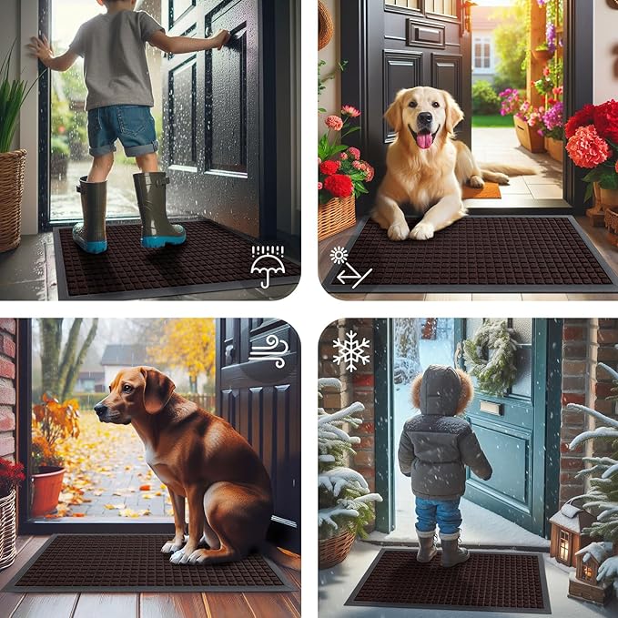 Smiry Front Door Mat Outside Entrance, Heavy Duty Natural Rubber Doormat, Non Slip, Trap Dirt and Moisture, Easy Clean, Low Profile Welcome Floor Mats for Indoor Outdoor Entry, 47x23 Inch, Brown