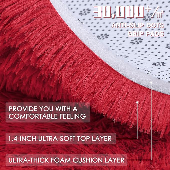 OLANLY 5x7 Machine Washable Large Area Rugs for Living Room, Bedroom, Soft Fluffy Shaggy Bedside Rug, Indoor Floor Carpet for Kids Girls and Boys, Dorms, Nursery, Home Decor Aesthetic, Red
