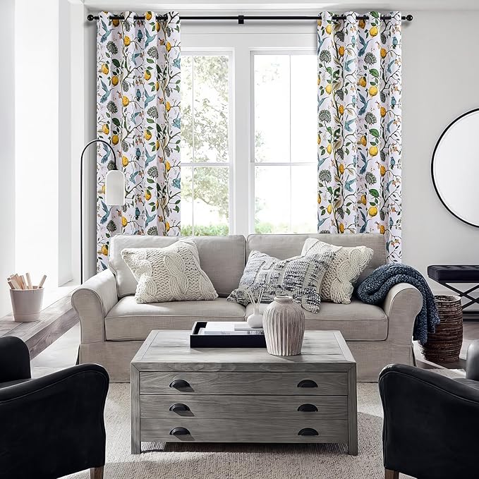 Topfinel Floral Curtains & Drapes Coquette Winter Blackout Elegant Vintage Farmhouse Country Hummingbird Patterned Grommet Curtains for Dining Living Room Sliding Glass 2 Panels 96 inch Long