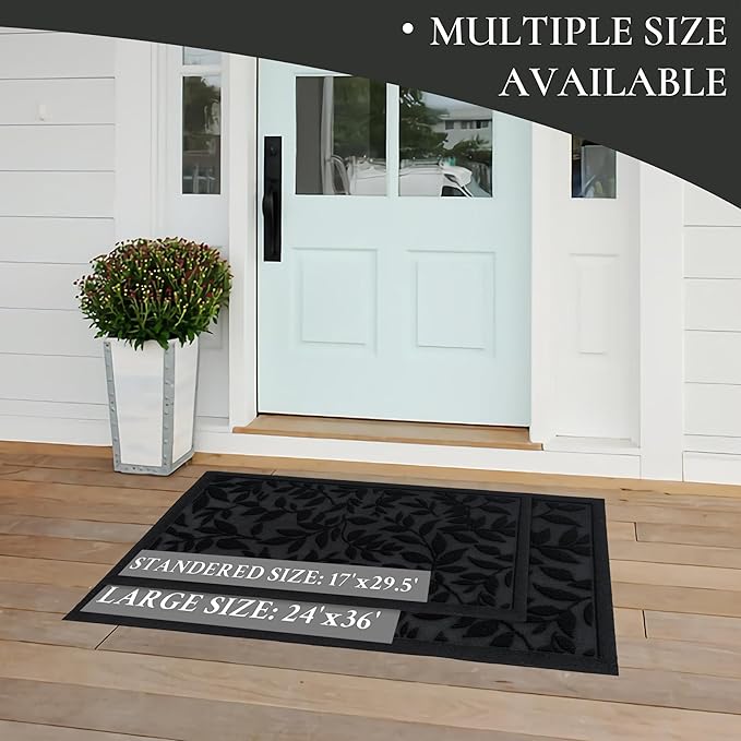 Black Leaves Outdoor Indoor Entrance Doormats, Absorbent Durable Heavy Duty Welcome Front Door Mat,Thick Natural Rubber Back,Easy Clean Entryway Mat 17x30 Inch, Low Profile