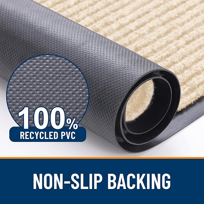 OLANLY Front Door Mat Indoor Outdoor Entrance, 2-Pack 29.5 x 17 Inch, Waterproof Heavy Duty Doormat, Fade Resistant, Low Profile, Easy Clean Patio Porch Welcome Floor Mats for Entry, Beige