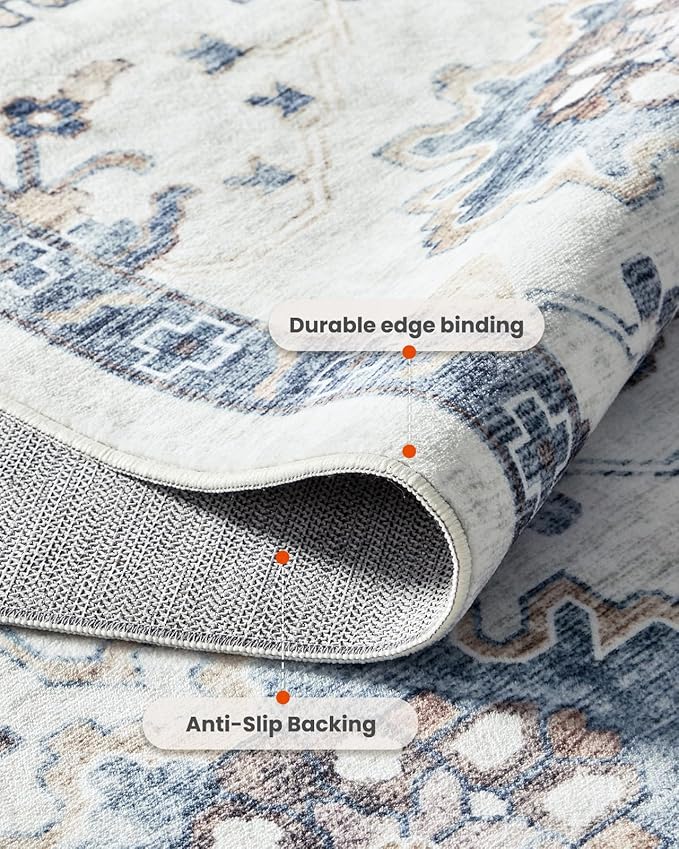 AMADA HOMEFURNISHING 6x9 Area Rugs, Blue Low-Profile Washable Rug with Non-Slip Backing & Durable Edge Binding, Vintage Rugs for Living Room, Bedroom, Dining Room