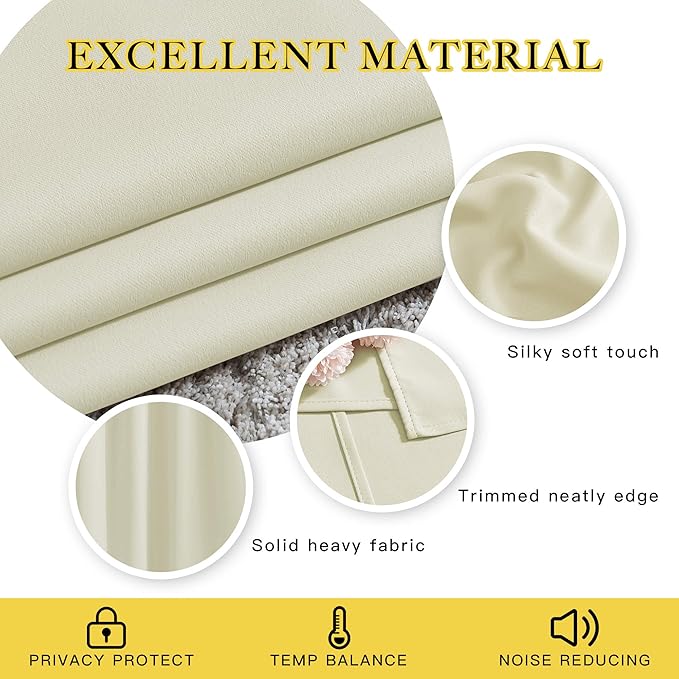 NICETOWN Short Window Curtains 45" L - Grommet Sunlight Reducing Solid Vertical Curtains and Drapes for Cafe & Home Office, Beige, 52" Wide Per Panel, Sold by 2 Panels