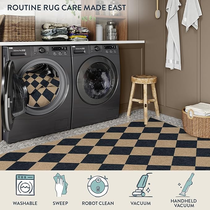 Lahome Colette Checkered Easy Jute Kitchen Rug, 2x3 Front Door Mat Non Slip Washable Neutral Area Rug, Farmhouse Diamond Non Shedding Low Pile Floor Carpet for Entryway Porch Doorway