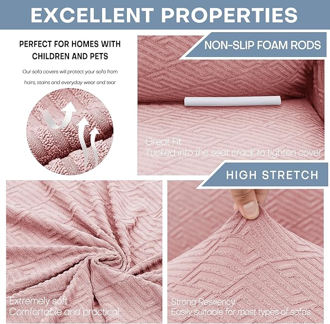 ZNSAYOTX 1 Piece Jacquard Couch Covers for 3 Cushion Couch High Stretch Sofa Cover for Pets Dogs Anti Slip Extra Large Sofa Slipcovers Furniture Protector (X-Large,New Pattern Rose)