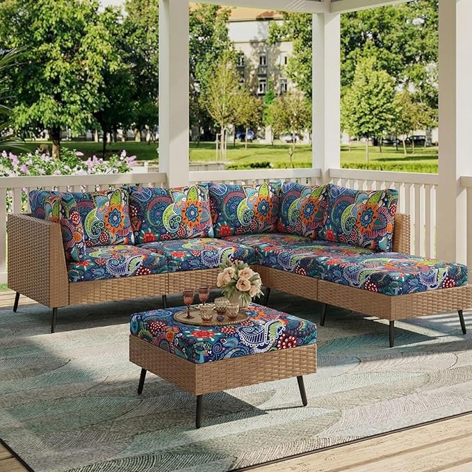 hyha Printed Couch Cushion Covers, Floral Sofa Covers Washable for 3 Cushion Couch, Stretch Pattern Outdoor Cushion Covers for Patio Furniture with Elastic Bottom(Large, Paisley)