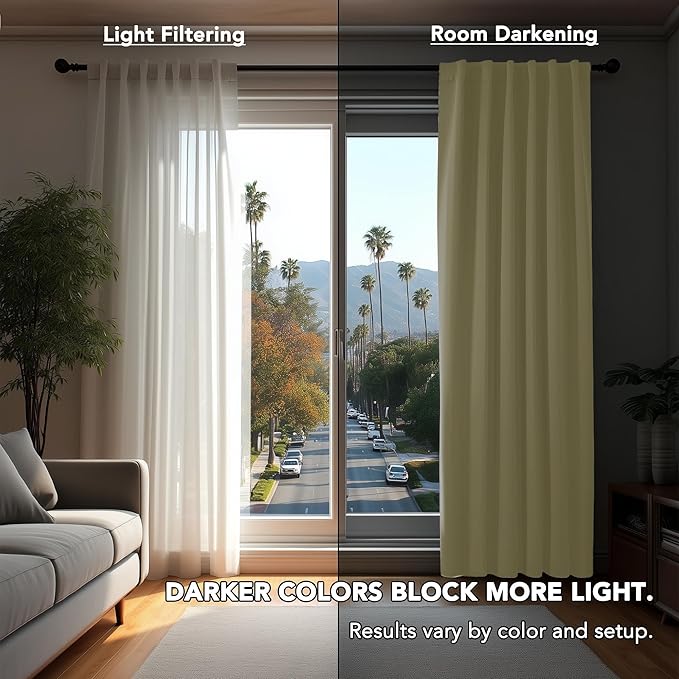 Deconovo Blackout Curtains, Thermal Insulated, W70 x L63 2 Panels, Back Tab, Machine Washable, Room-Darkening Drapes for Bedroom/Living Room Beige