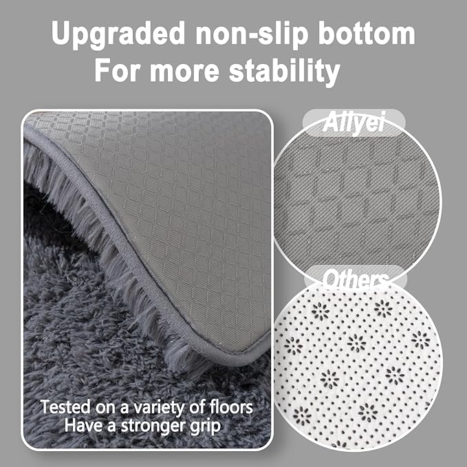 Ultra Soft Runner Rugs for Bedroom Hallways with Upgraded Non-Slip Rubber Backing & Thick Memory Sponge, 2 Packs 2x3 Feet Fluffy Shag Throw Area Rug for Bedside Dorm Dark Grey