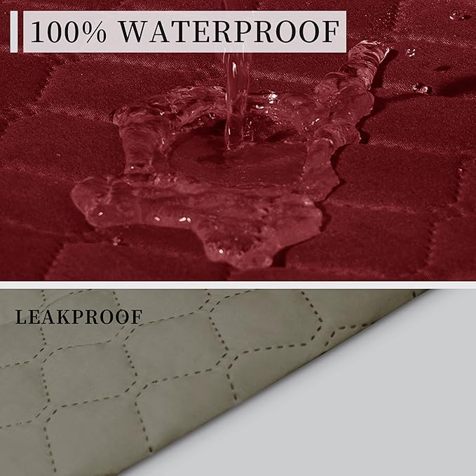 ISSUNTEX Double Protection 100% Waterproof Recliner Covers for Living Room, Reversible Furniture Protector Recliner Couch Sofa Slipcover for Dogs, Pets, Kids (Oversized Recliner, Christmas Red/Beige)