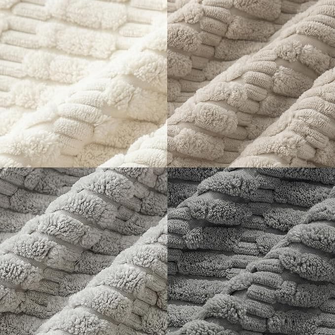 Fancy Homi Set of 4 Grey and White Decorative Throw Pillow Covers 16x16 Inch for Couch Bed Chair, Modern Farmhouse Boho Room Decor, Soft Fuzzy Double Sided Corduroy Textured Striped Cushion Case 40cm