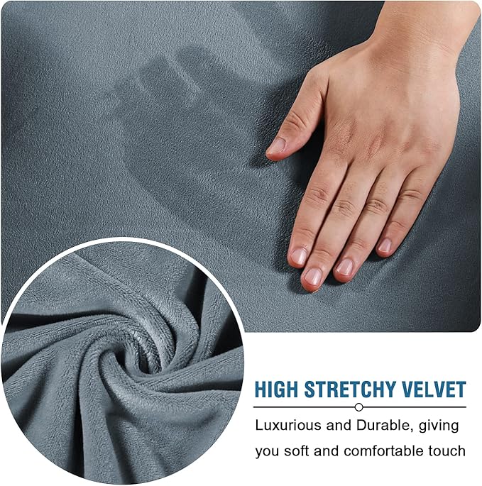 H.VERSAILTEX Velvet 4 Piece High Stretch Sofa Slipcover Cover Furniture Protector Form Fit Luxury Thick Velvet Extra Large Sofa Cover for 3 Cushion Couch Width Up to 105 Inch(XL Sofa, Stone Blue)