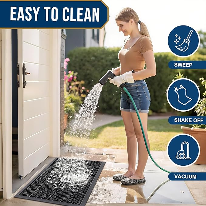 Smiry Front Door Mat Outside Entrance, Heavy Duty Sturdy Natural Rubber Doormat, Trap Dirt and Moisture, Easy Clean Low Profile Welcome Floor Mats for Indoor Outdoor Entry, 47x23 Inch, Black