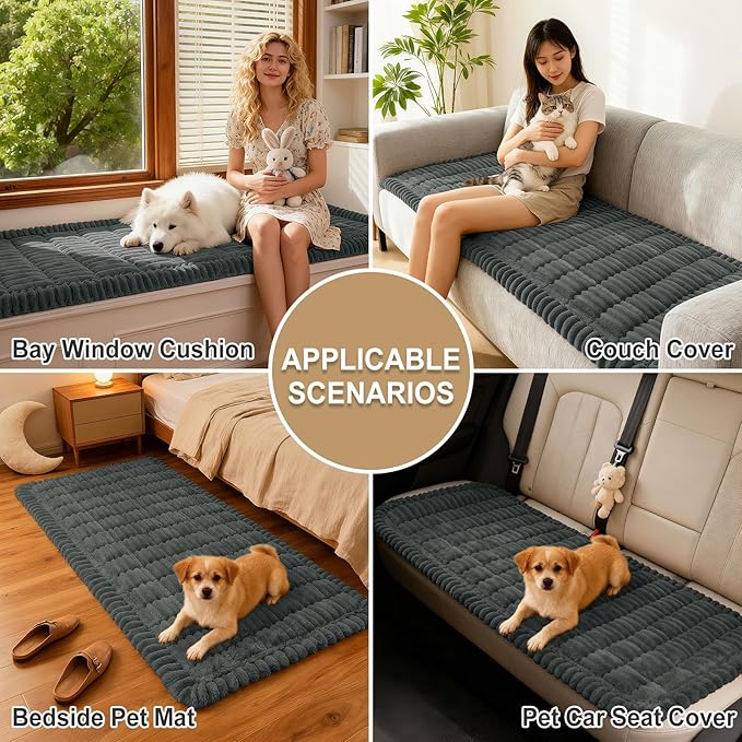 hyha Couch Covers for Dogs Washable, Non Slip Plush Dog Sofa Protectors, Fuzzy Pet Couch Covers for 3 Cushion Sofa Pet Friendly (Dark Grey, 27.6" x 88")