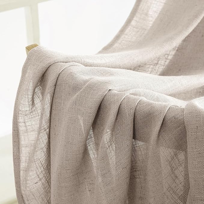MIULEE Natural Linen Curtains 108 Inches Long 2 Panels for Bedroom Living Room, Soft Linen Textured Window Drapes Semi Sheer Light Filtering Back Tab Rod Pocket Farmhouse Modern Burlap Look Decor