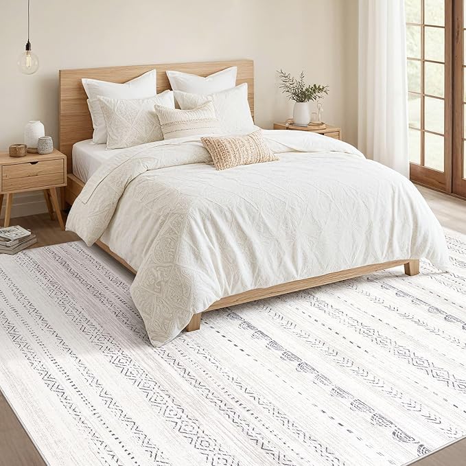 Nakagishi 10x13 Area Rugs Living Room: Washable Boho Large Neutral Soft Farmhouse Rug Stain Resistant Modern Moroccan Non-Slip Indoor Floor Carpet for Bedroom Nursery Kids Playroom Office- Gray