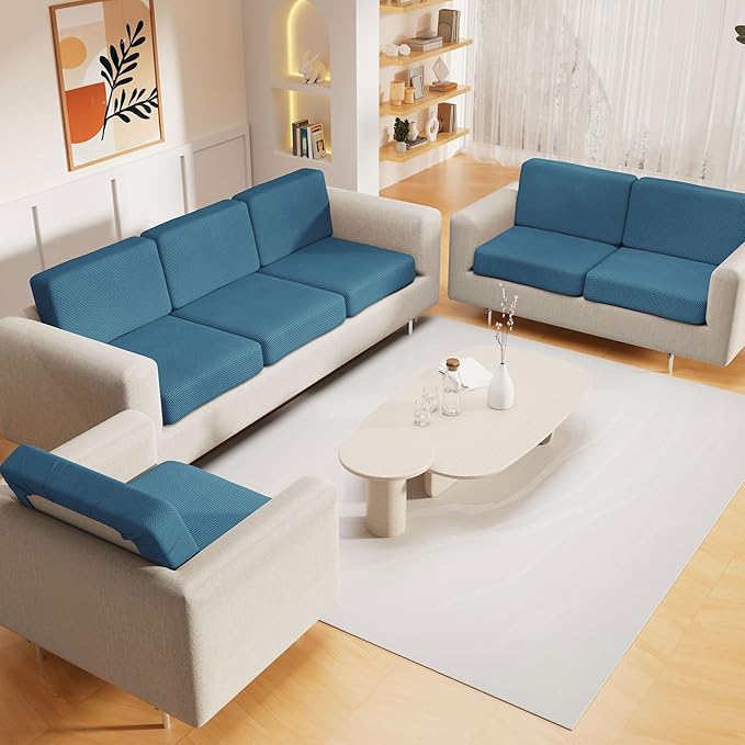 hyha Waterproof Sectional Couch Covers, Non Slip Sofa Couch Cushion Covers L Shape, Thick Stretch Jacquard Fabric, Washable Sofa Slipcovers with Elastic Bottom (1 Piece for Chaise, Blue)