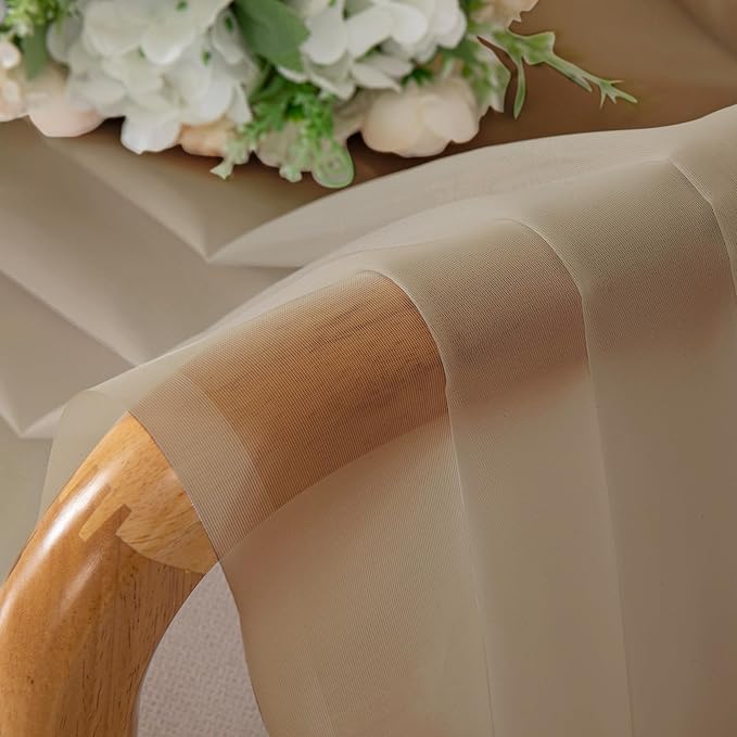 Chyhomenyc Sheer Taupe Valances for Windows 2 Pack, Small Window Curtains for Living Room Bathroom Laundry Basement, Modern Rod Pocket Voile Curtains, 42Wx14L inches