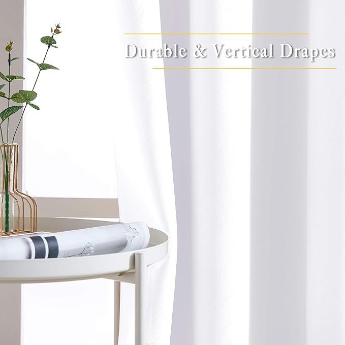 NICETOWN White Kitchen Curtains 36 inches Long, Modern Design Solid Grommet Thermal Insulated Window Treatments for Basement & Cafe, 2 Panels, W52 x L36