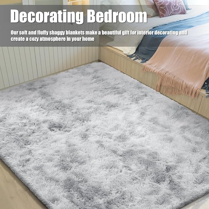 9x12 Fluffy Area Rugs for Living Room,Large Fuzzy Shag Area Rug for Bedroom,Soft Non-Shedding Indoor Plush Carpet for Kids Bedroom Nursery Home Decor,Tie-Dyed Grey