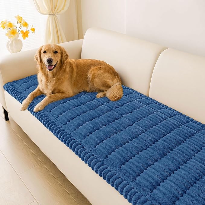 hyha Couch Covers for Dogs Washable, Non Slip Plush Dog Sofa Protectors, Fuzzy Pet Couch Covers for 3 Cushion Sofa Pet Friendly (Navy Blue, 27.6" x 59")