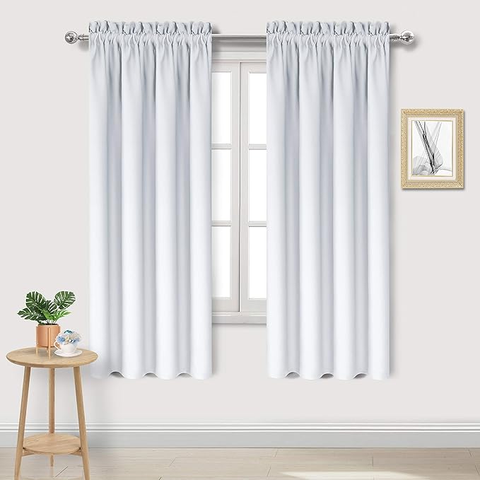DWCN Blackout Curtains for Bedroom - Thermal Insulated Privacy Energy Saving Rod Pocket Drapes for Living Room, W 38 x L 63 Inch, Greyish White, Set of 2