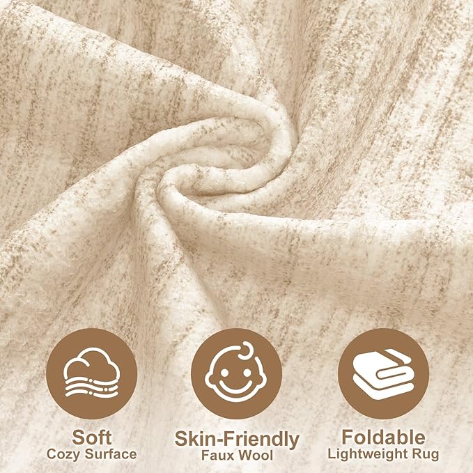 Nakagishi 8X10 Area Rugs Living Room: Washable Large Vintage Rug Neutral Non-Slip Soft Stain Resistant Indoor Carpet for Bedroom Nursery Dining Room Office Playroom - Beige-01