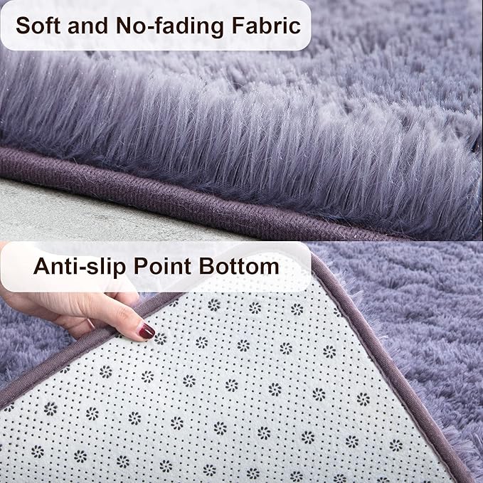 TWINNIS Super Soft Shaggy Rugs Fluffy Carpets 3x5 Feet, Indoor Modern Plush Area Rugs for Living Room Bedroom Kids Room Nursery Home Decor, Upgrade Anti-Skid Rectangular Fuzzy Rug, Grey Purple