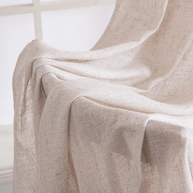 MIULEE Natural White Linen Curtains 72 Inch Length for Bedroom Living Room, Soft Thick Linen Textured Window Drapes Semi Sheer Light Filtering Rod Pocket Back Tab Farmhouse Cream Ivory, 2 Panels