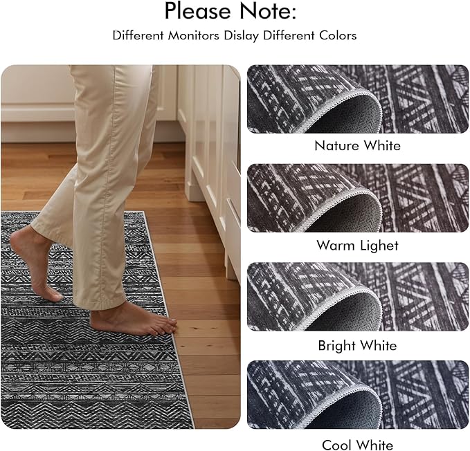 2x6 Washable Hallway Runner Rug - Moroccan Non-Slip Indoor Table Long Runners for Entryway Soft Low Pile Neutral Rugs for Kitchen Waterproof Geometric Carpet for Bedroom Bathroom Laundry 2x6 Black