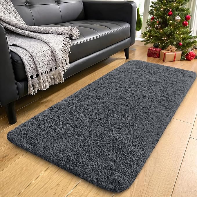 OLANLY 2x4 Machine Washable Runner Rugs for Hallway, Soft Fluffy Shaggy Bedside Rugs for Bedroom, Living Room, Indoor Floor Carpet for Kids Girls and Boys, Nursery Rooms, Home Decor Aesthetic, Grey