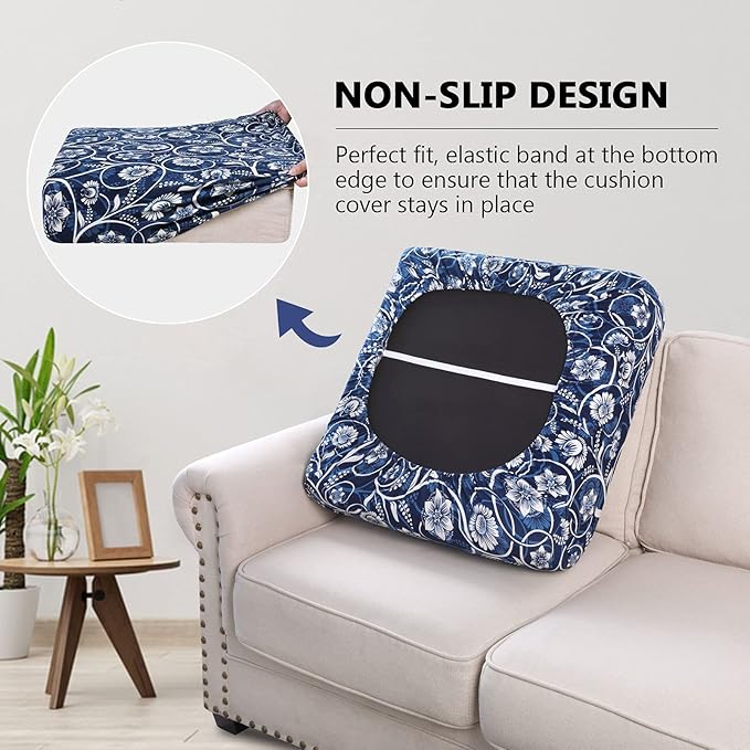 hyha Printed Couch Cushion Covers, Floral Sofa Covers Washable for 2 Cushion Couch, Stretch Pattern Outdoor Cushion Covers for Patio Furniture with Elastic Bottom(Medium, Baroque)